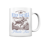 Keep the Sea Plastic Free Umweltschutz Spruch - Tasse glänzend in White glossy - Studio Ansicht - Kiebitzdelle