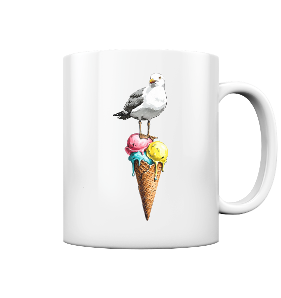 Eisdieb Freche Möwe mit Eiscreme - Tasse glänzend - Kiebitzdelle