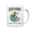 Steife Brise gibt’s bei uns gratis Leuchtturm Spruch - Tasse glänzend - Kiebitzdelle