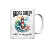 Steife Brise gibt’s bei uns gratis Leuchtturm Spruch - Tasse glänzend in White glossy - Studio Ansicht - Kiebitzdelle