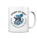 Sturm ist erst wenn die Robbe die Mütze verliert - Tasse glänzend in White glossy - Studio Ansicht - Kiebitzdelle