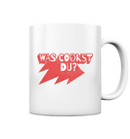 Was cookst du Lustig Kochen - Tasse glänzend in White glossy - Studio Ansicht - Kiebitzdelle