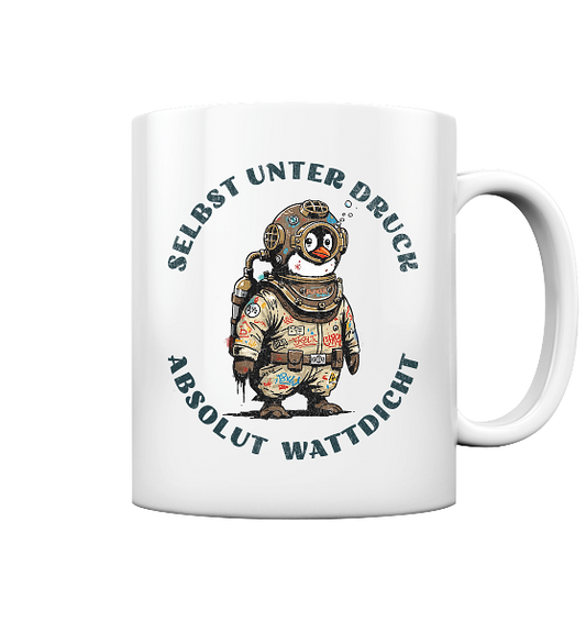 Wattdicht Pinguin Taucher mit lustigem Spruch - Tasse glänzend