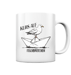 Kurs auf Fischbrötchen Papierschiff Möwe - Tasse glänzend - Kiebitzdelle