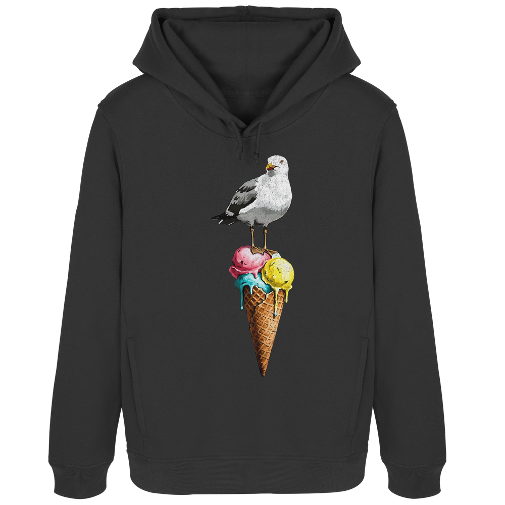 Eisdieb Freche Möwe mit Eiscreme - Damen Bio Hoodie - Kiebitzdelle