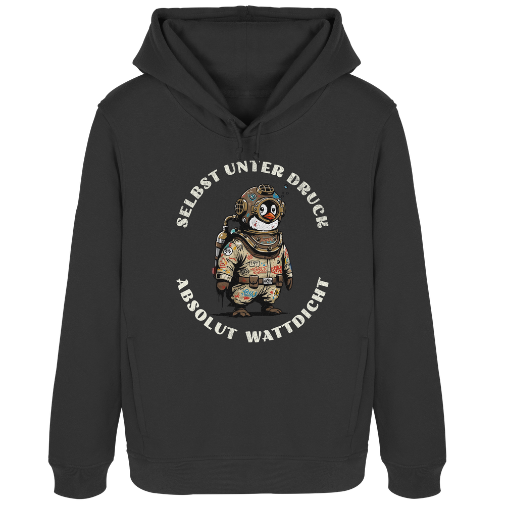 Wattdicht Pinguin Taucher mit lustigem Spruch - Damen Bio Hoodie - Kiebitzdelle