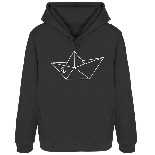 Papierschiff Papierboot Origami - Damen Bio Hoodie in Black Pure - Studio Ansicht - Kiebitzdelle