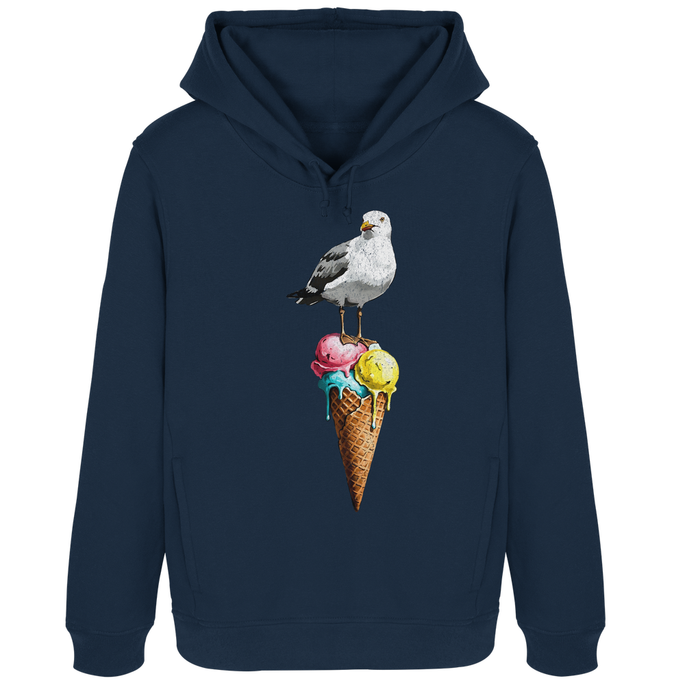 Eisdieb Freche Möwe mit Eiscreme - Damen Bio Hoodie - Kiebitzdelle