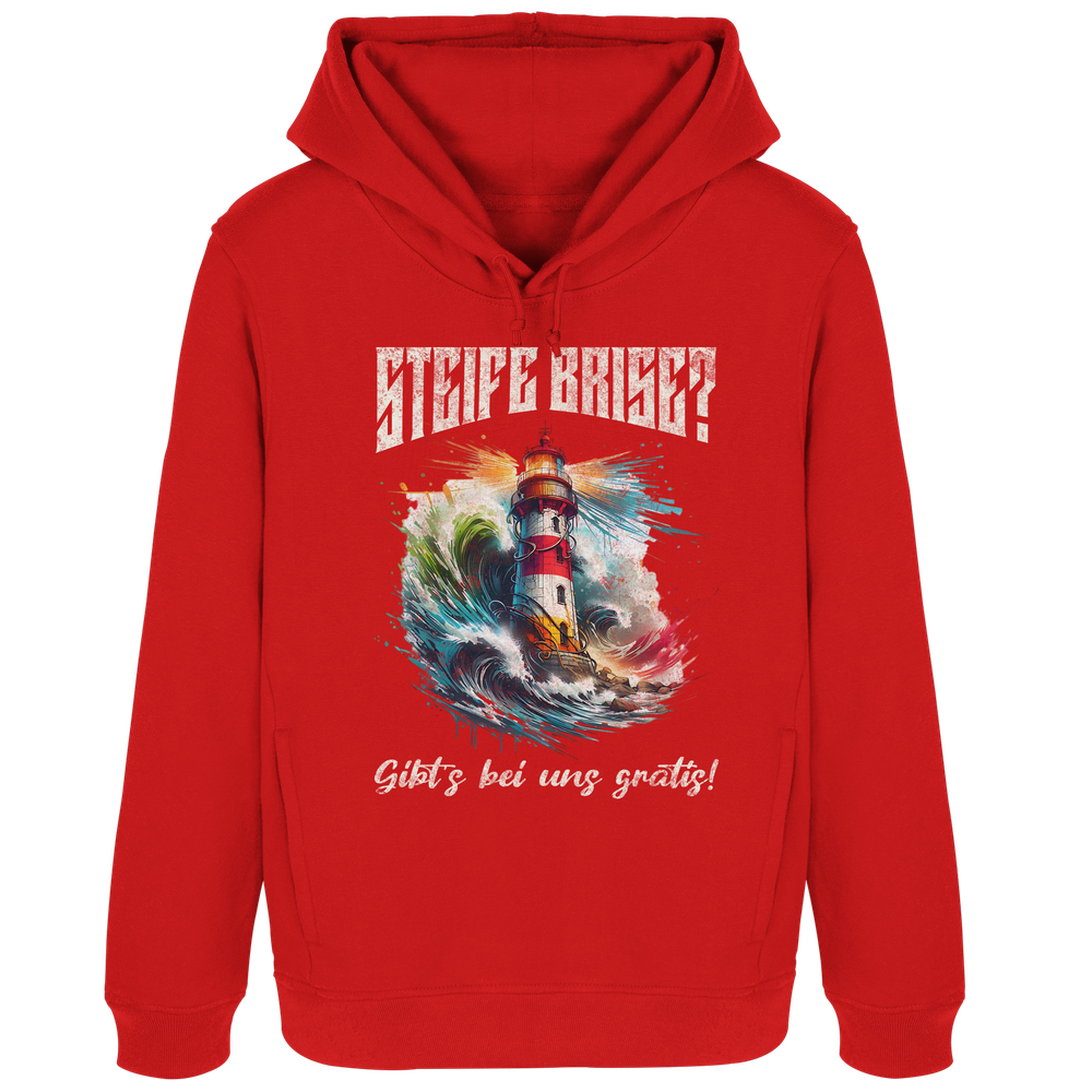 Steife Brise gibt’s bei uns gratis Leuchtturm Spruch - Damen Bio Hoodie - Kiebitzdelle