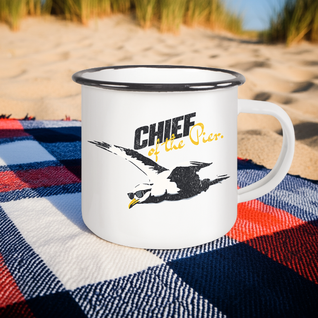 Chief of the Pier Chef Möwe mit Sonnenbrille - Emaille Becher